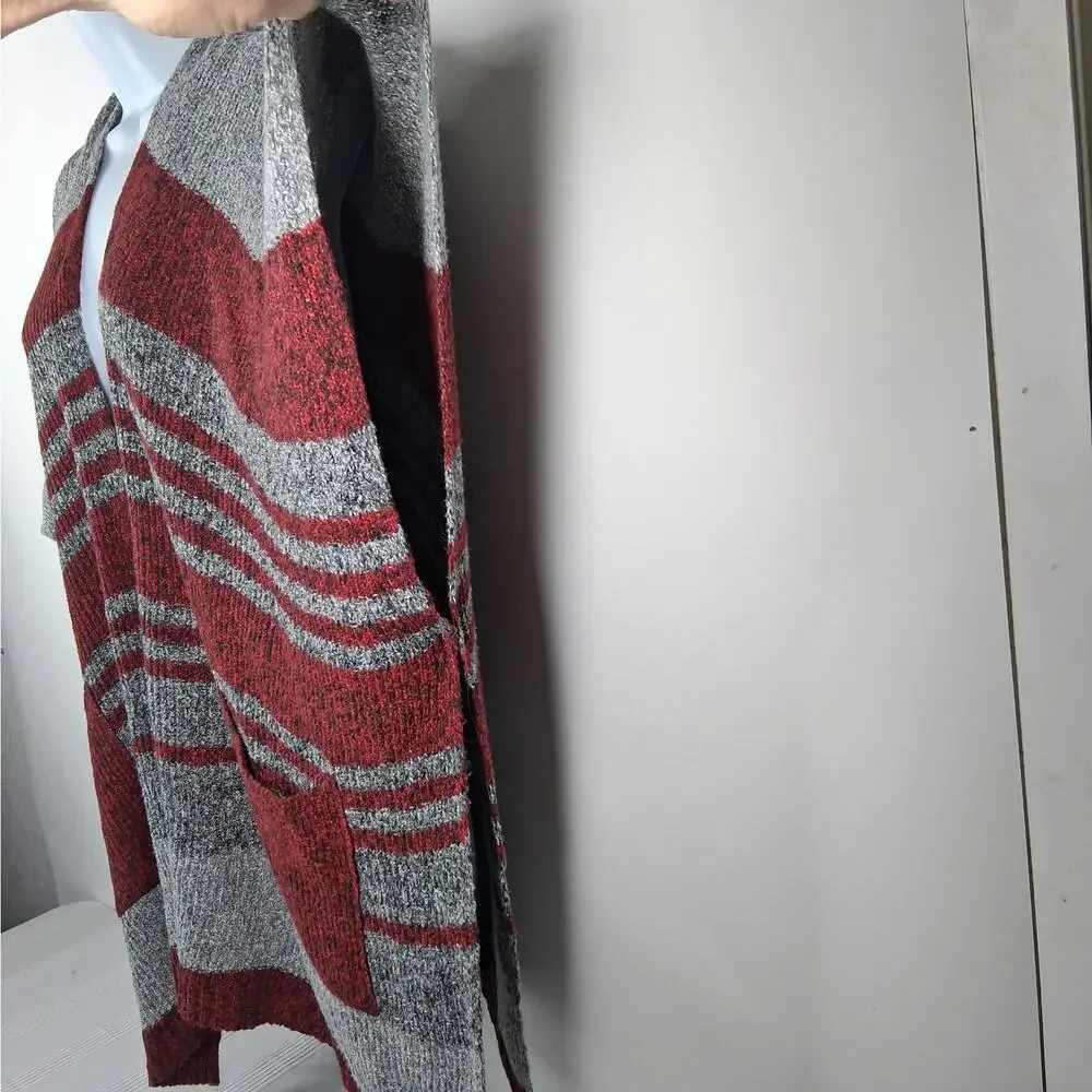 Gena Accessories Cardigan Sweater Wrap‎ Shawl Women's One Size Red Gray Pockets